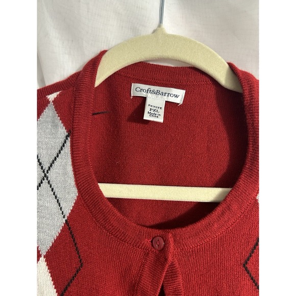 Y2K Women's Croft & Barrow Argyle Cardigan PXL Button Up Preppy Lightweight Red - Picture 3 of 4